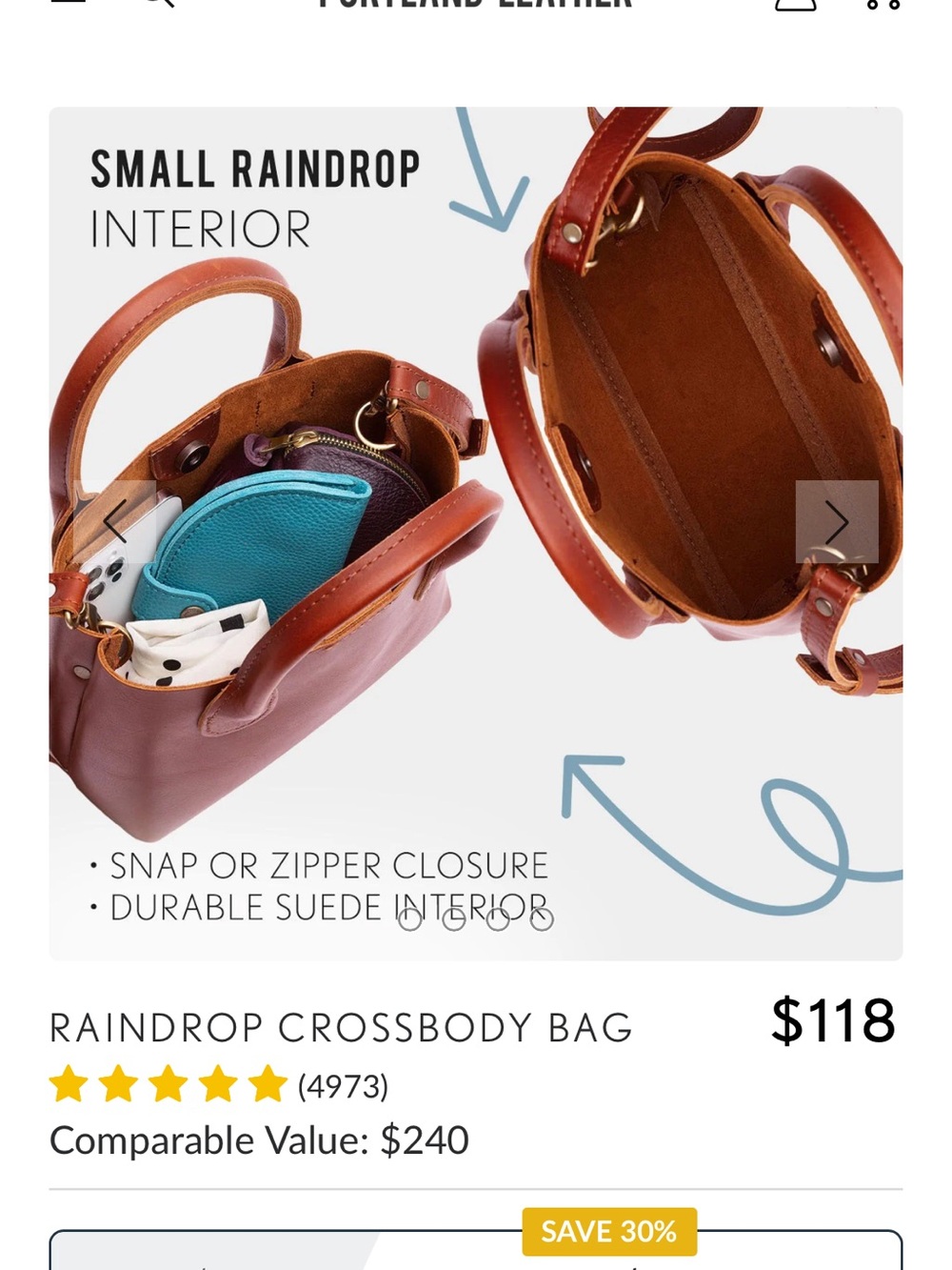 Portland Leather’s Small Folklore Raindrop Crossbody Tote in Sunflower Yellow! - Picture 15 of 15